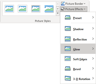 Glow list in Picture Format tab PowerPoint 365