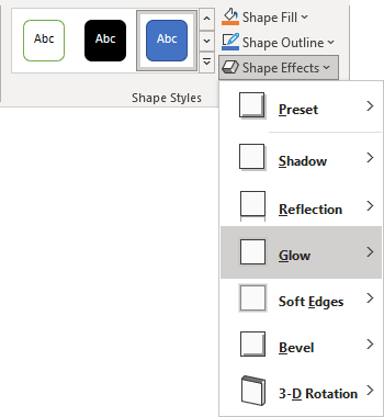 Glow list in Shape Format tab PowerPoint 365