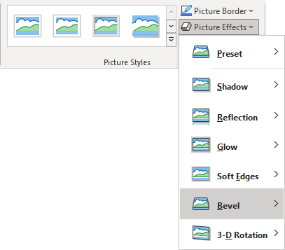 Bevel list in Picture Format tab PowerPoint 365