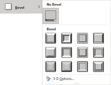 Bevel gallery in Shape Format tab PowerPoint 365