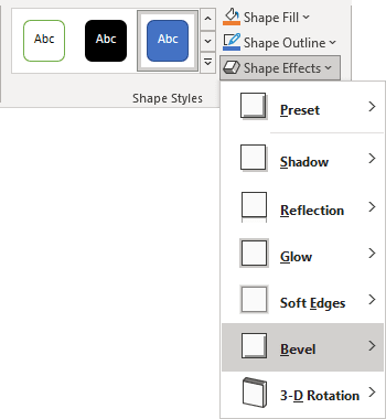 Bevel list in Shape Format tab PowerPoint 365
