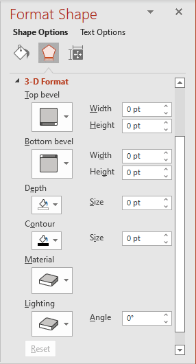 3-D Format in Format Shape pane PowerPoint for Microsoft 365 3-D Format in Format Shape pane PowerPoint 365