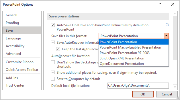 PowerPoint Options 365