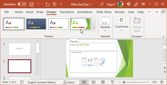 Themes preview in PowerPoint 365