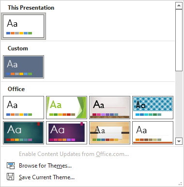 Themes gallery in PowerPoint for Microsoft 365 Themes gallery in PowerPoint 365