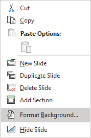 Format Background in popup menu PowerPoint 365