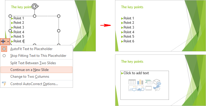 Example of Continue on a New Slide in PowerPoint 365