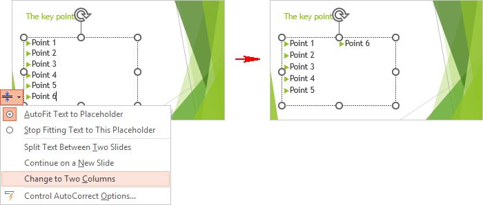 Example of Change to Two Columns in PowerPoint 365