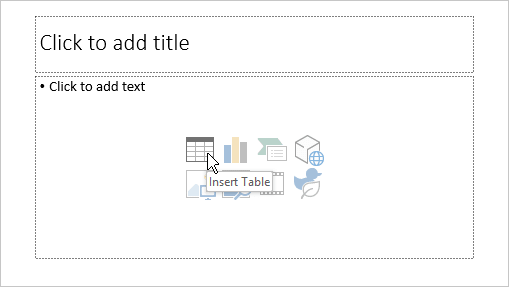 Insert Table icon in placeholder PowerPoint 365