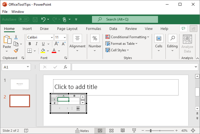 Insert Excel Spreadsheet in PowerPoint 365