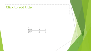 Example of Excel table 3 in PowerPoint for Microsoft 365 Example of Excel table 3 in PowerPoint 365