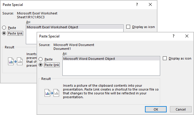 Paste Special dialog box in PowerPoint for Microsoft 365 Paste Special dialog box in PowerPoint 365