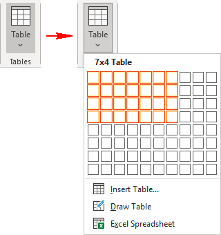 Insert table 7x4 in PowerPoint 365