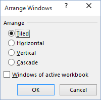 Arrange Windows in Excel 2016