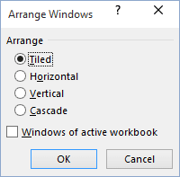 Arrange Windows in Excel 2016 Arrange Windows in Excel 2016