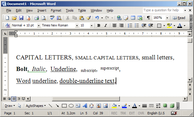 Shortcut Keys to control font format in Word 2003