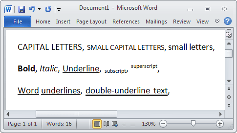 Shortcut Keys to control font format in Word 2010