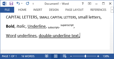 Shortcut Keys to control font format in Word 2013