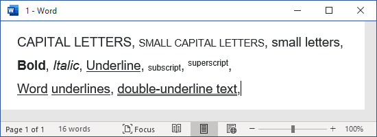 Shortcut Keys to control font format in Word 365