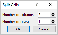 Split Cells dialog box in PowerPoint 365