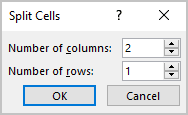Split Cells dialog box in PowerPoint for Microsoft 365 Split Cells dialog box in PowerPoint 365