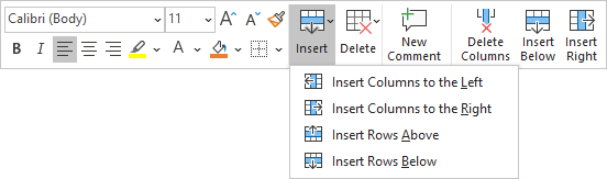 Insert in Mini toolbar PowerPoint 365