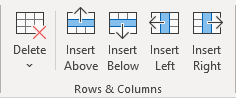 Rows and Columns group in PowerPoint 365