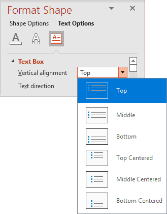 Vertical alignment in Format Shape pane PowerPoint 365