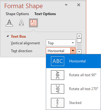 Text direction in Format Shape pane PowerPoint 365