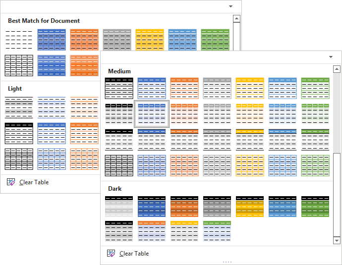 More Table Styles gallery in PowerPoint 365