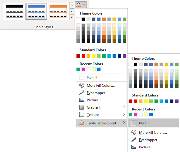 No Fill Table Background in PowerPoint 365