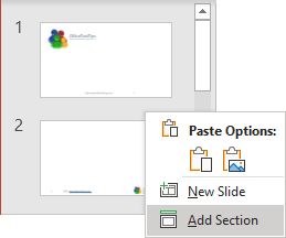 Add Section in popup menu PowerPoint 365