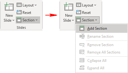 Add Section button in PowerPoint 365