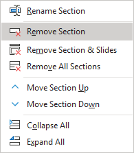 Remove Section in popup menu PowerPoint 365