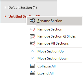 Rename Section in popup menu PowerPoint 365