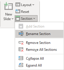 Rename Section button in PowerPoint 365