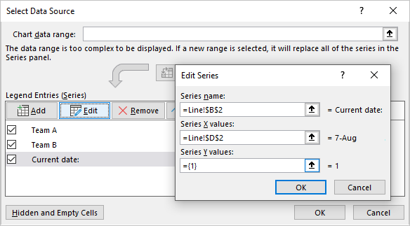 Edit Series dialog box in Excel 365