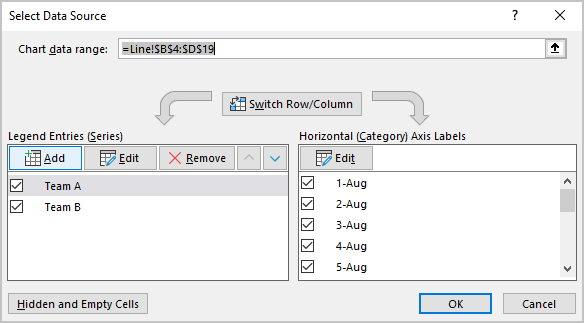 New Data Series in Excel 365