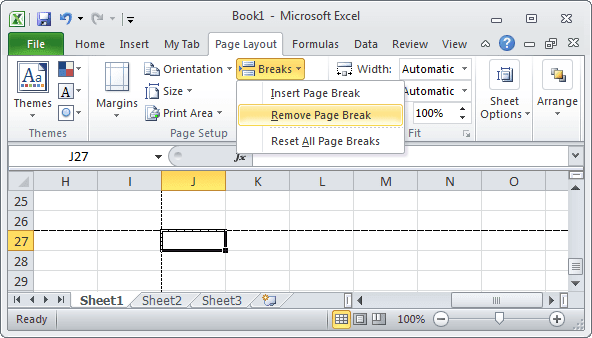 Remove page break in Excel 2010