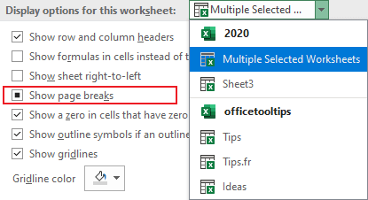 Display options for this worksheet options in Excel for Microsoft 365 Display options for this worksheet options in Excel 365