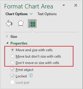 Properties in Format Chart Area pane Excel 365