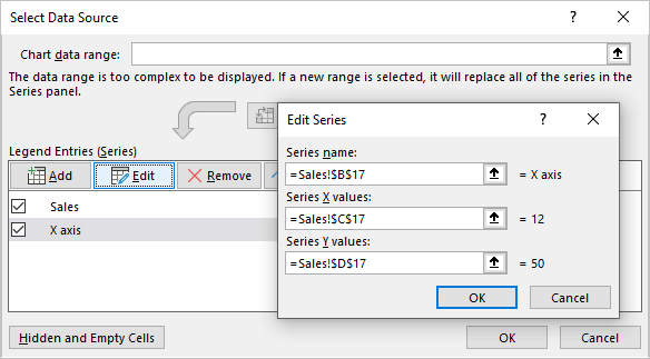 Edit Series dialog box in Excel for Microsoft 365 Edit Series dialog box in Excel 365
