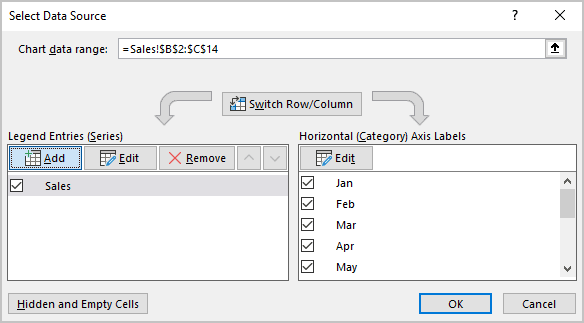 Add new data series in Excel 365