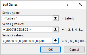 Edit Series dialog box in Excel 365