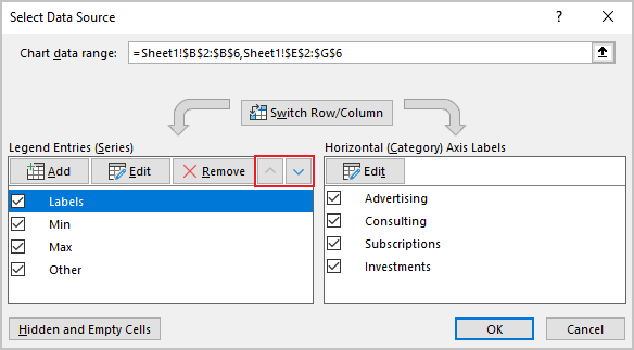 Move buttons in Select Data Source Excel 365