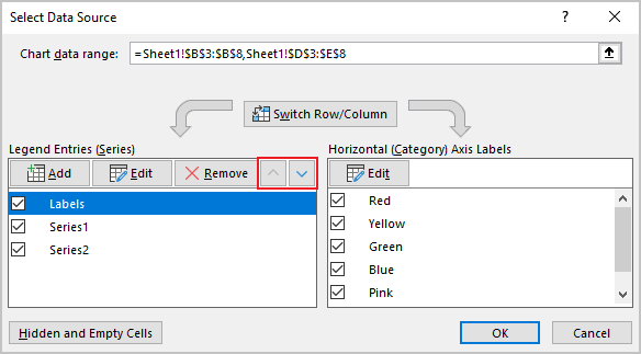 Move buttons in Select Data Source Excel 365