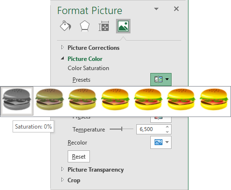 Picture Color in Excel 365