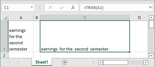 TRIM function in Excel 365