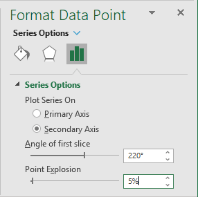 Point Explosion for pie chart in Excel 365
