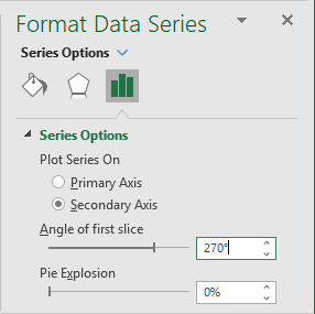 Angle of first slice in Excel 365
